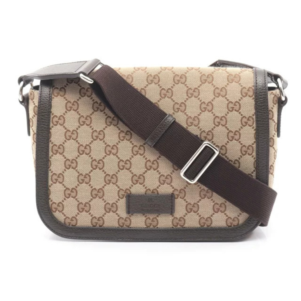 Gucci GG Canvas Shoulder Bag Leather Beige Cream Brown